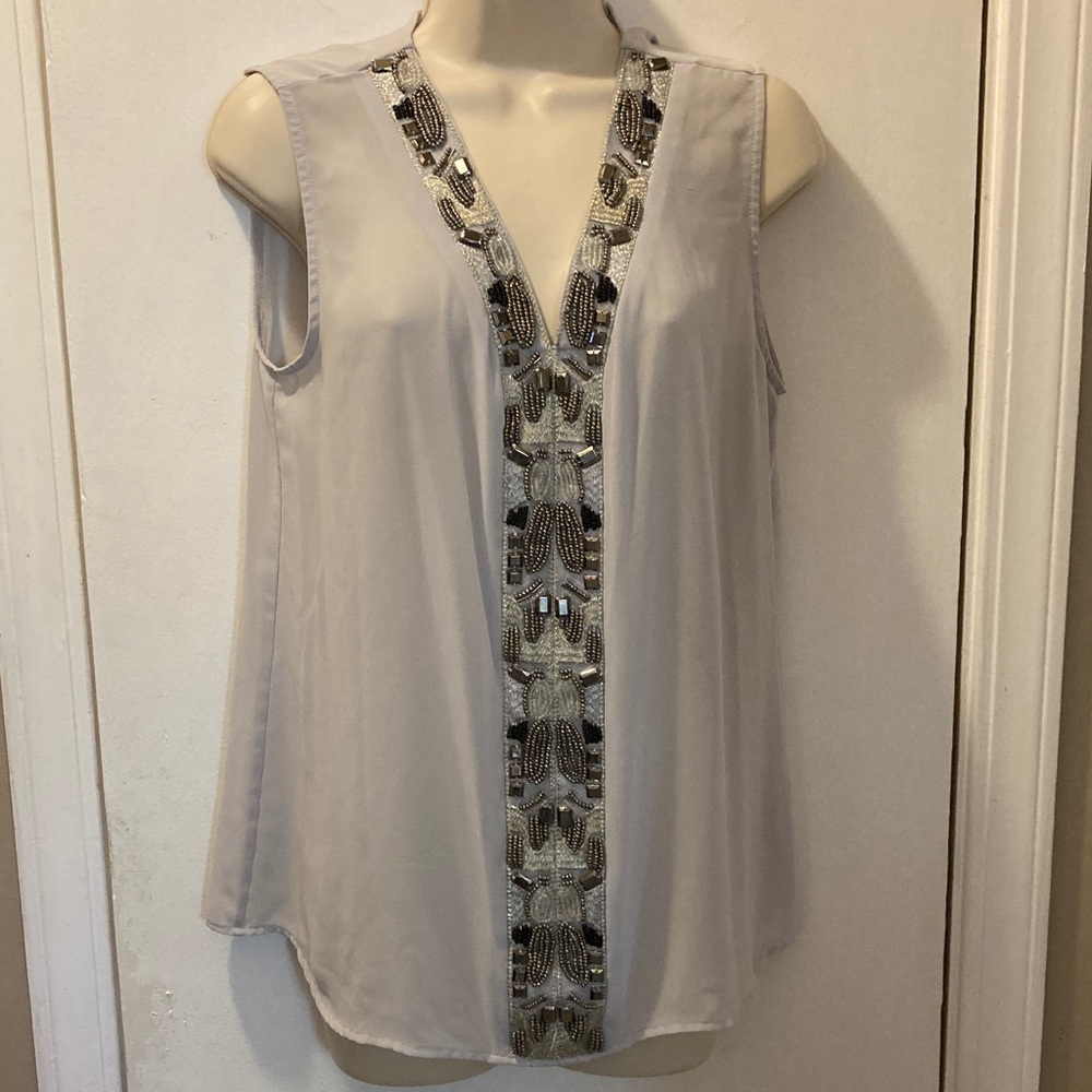 Carmen Marc Valvo Medium crepe embellished Gray Sleeveless Top 25-308-1